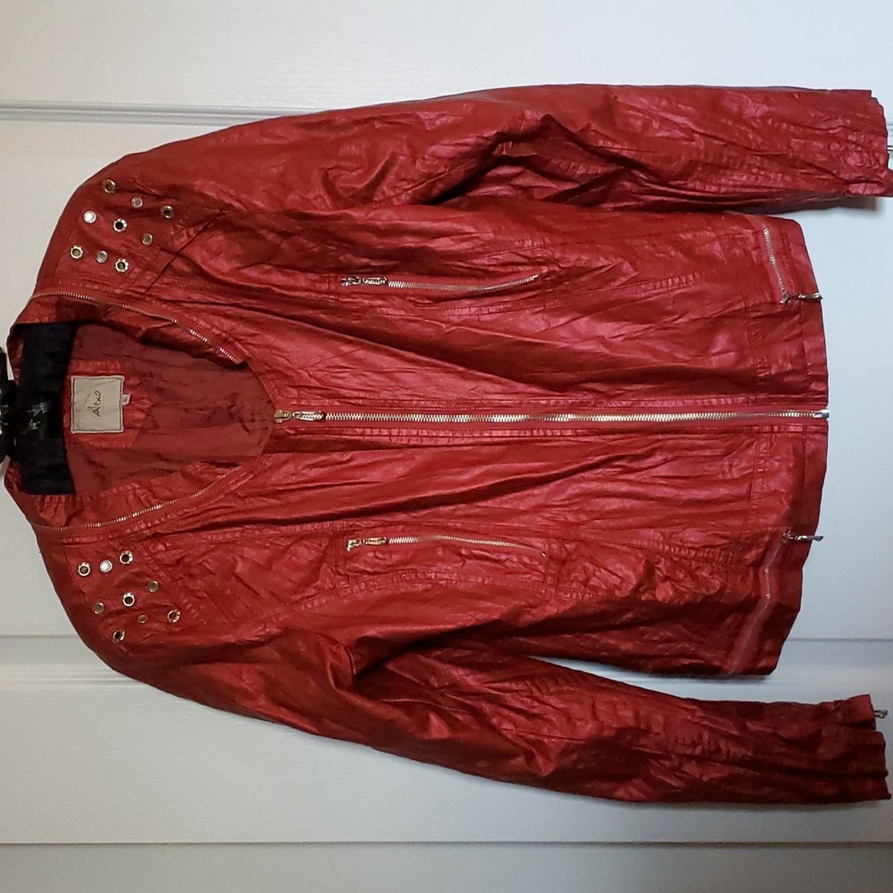 Alexo vegan leather jacket size 46 in a lovely burnt orange metallic color.
